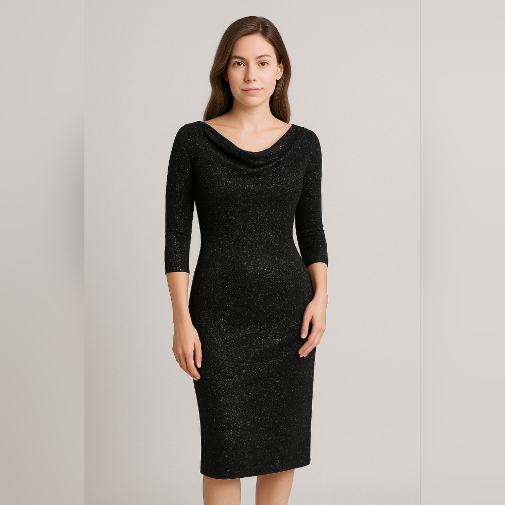 H&M Black Sheath Dress with Cowl Neck and Long Sleeves